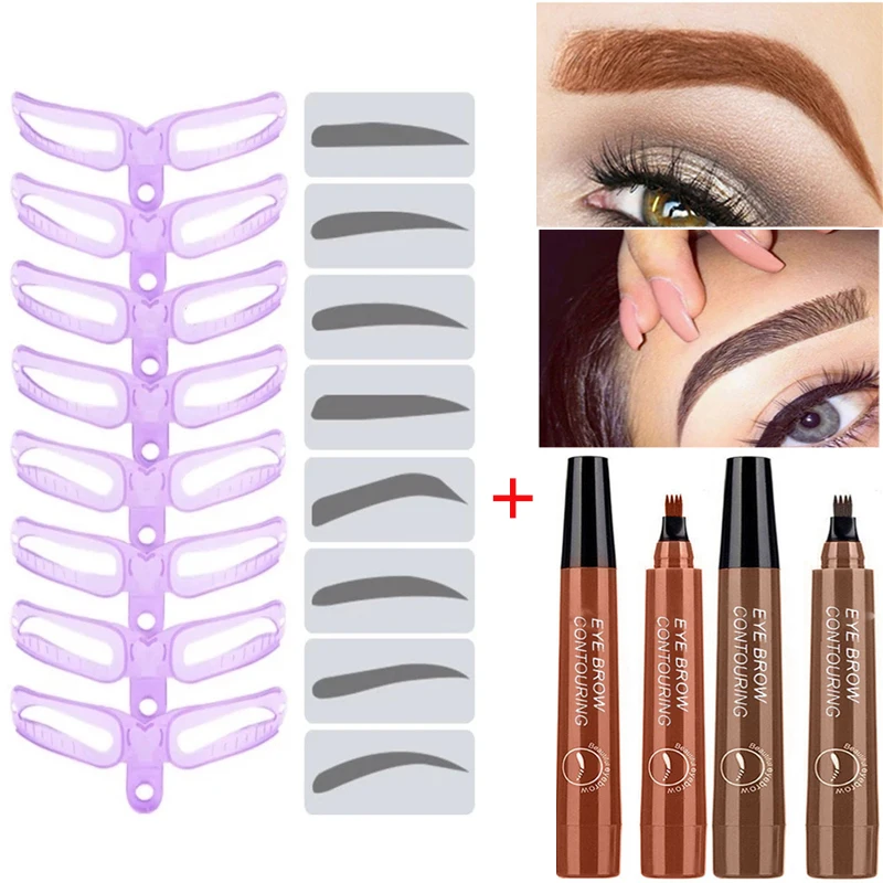 8-Piece Eyebrow Styler, Eyebrow Makeup Model, DIY Template Kit, Reusable, Free Waterproof Long-Lasting Eyebrow Pencil, 8-in-1