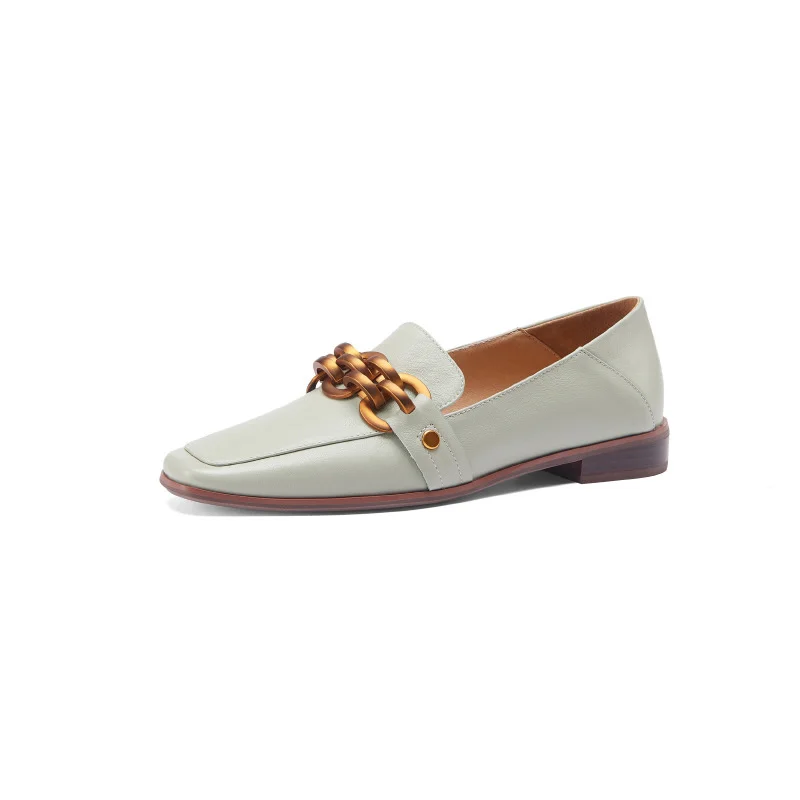 

Soft full leather two wear shoes early spring 2021 new Korean square head metal buckle flat sole women's shoes
