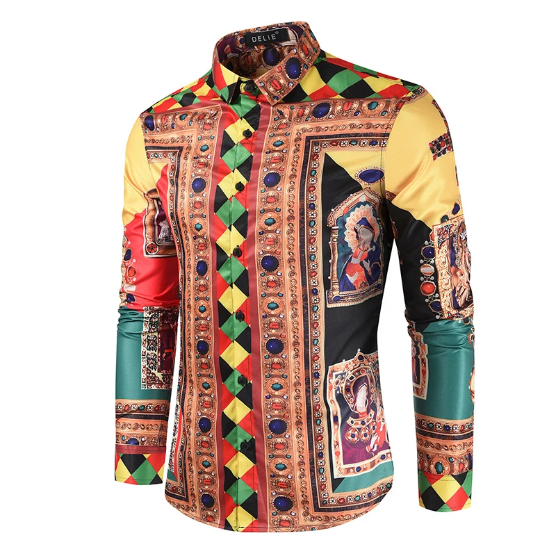 Мужская однобортная рубашка с длинным рукавом и цветочным принтом | одежда