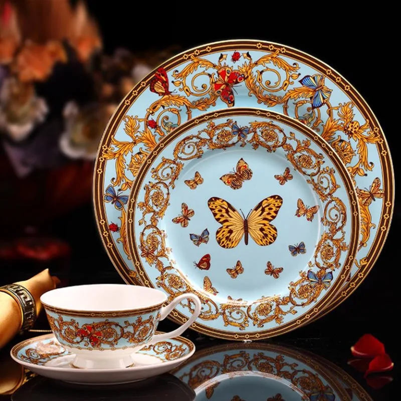 

YeFine Luxury Bone Porcelain Tableware Set 4 PCS Ceramic Dinnerware Set Dishes And Plates Cups And Saucers Kit Creative Gifts