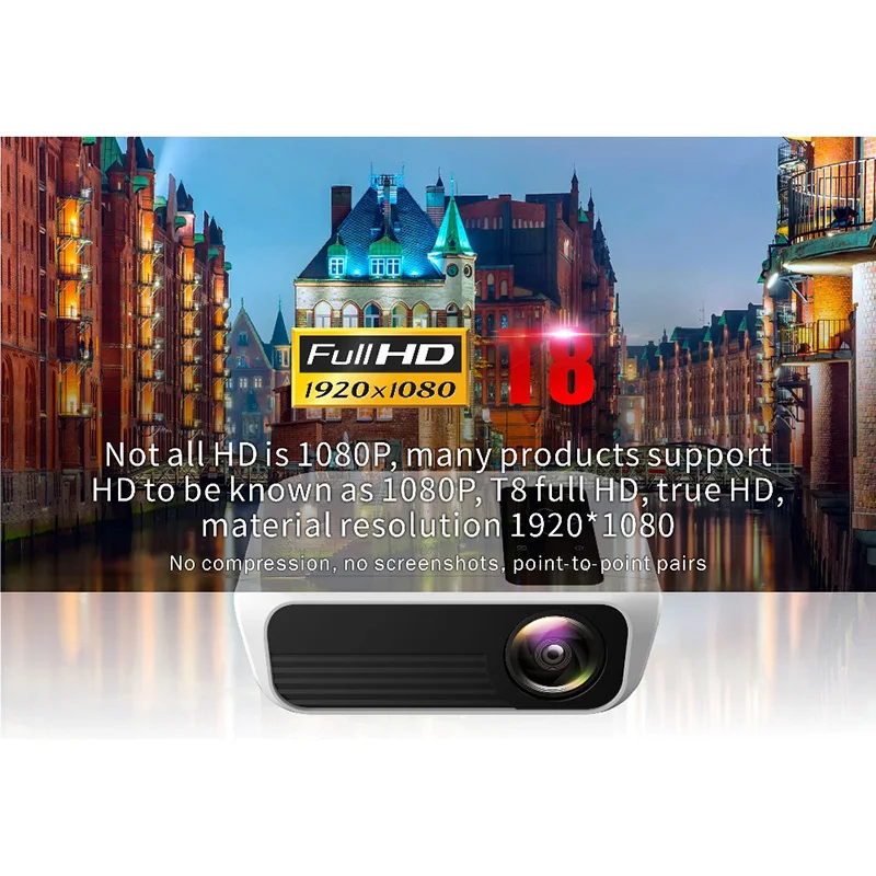 T8 Full HD светодиодный проектор Android портативный видео 1080P HDMI Мини 4K 5000 люмен