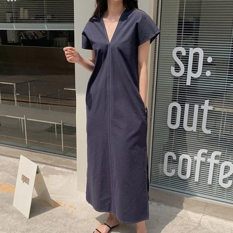 

Fashion 2021 Women Brief Dress Butterfly Sleeve Summer Long Dresses Laides V Neck Loose Sundress White Midi Dress Casual XC794