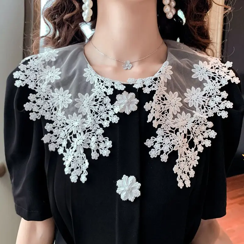 Женское кружевное платье COIGARSAM черное в Корейском стиле с пышными рукавами и