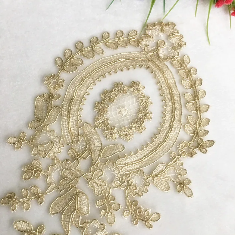 2 шт/30*15 см золотой цветок кружева аппликация с кружевной отделкой свадебное