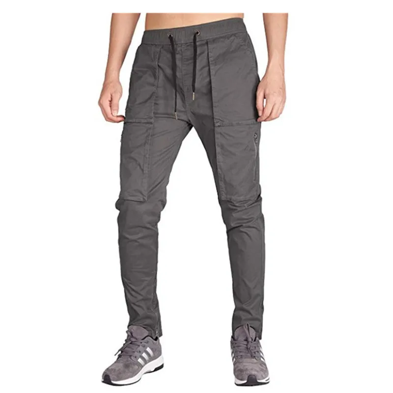 2019 прибытие брюки карго мужские карманы Твердые молнии джоггеры Homme повседневные