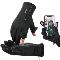 1pair thicken fishing gloves warm anti slip waterproof two fingers cut glove touch screen outdoor winter fishing accessories
