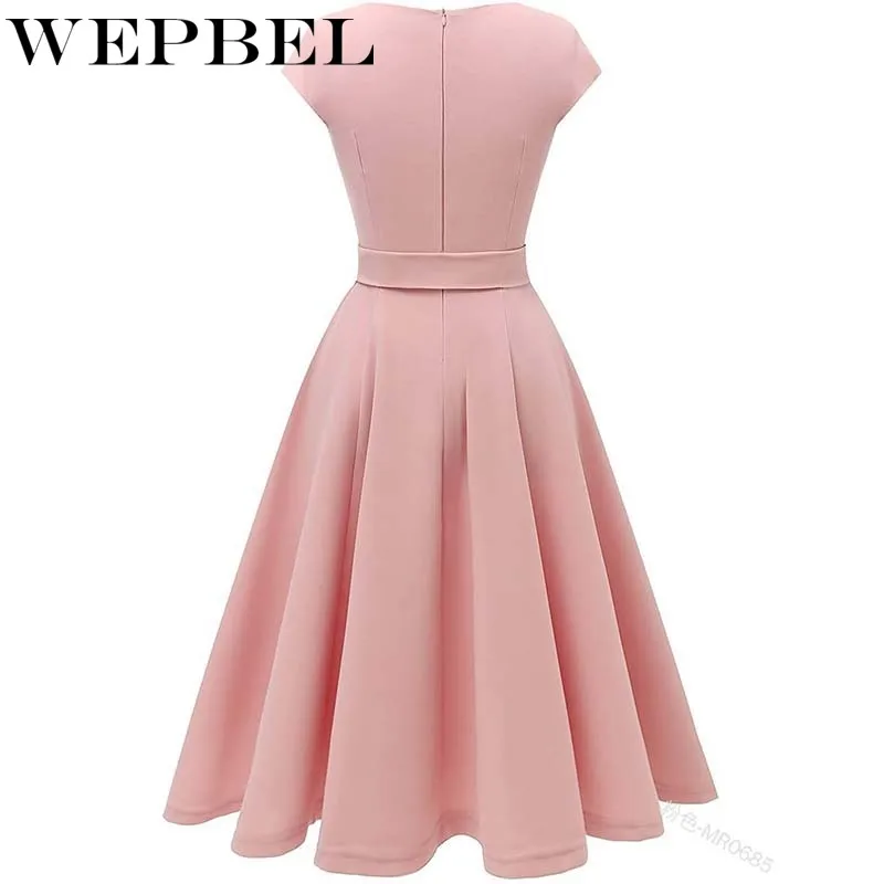 

WEPBEL Vintage Tea Dress Prom Swing Spring Summer New Women's Cocktail Party Dress with Cap-Sleeves Plus Szie