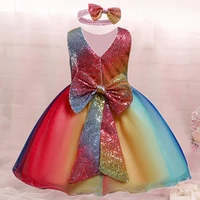 girls dresses for kids rainbow sequin princess dress baby birthday party baptism gown toddler children summer sleeveless clothes