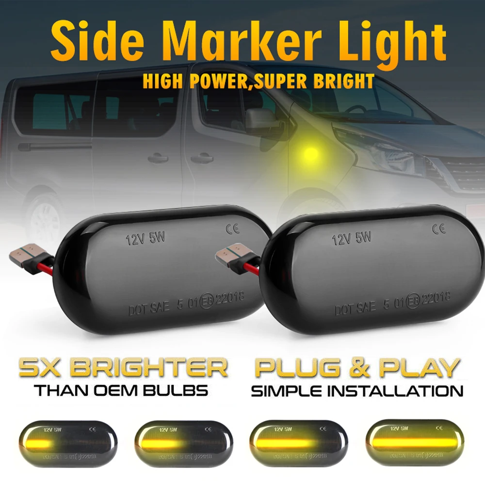 

2Pcs Dynamic LED Turn Signal Lamps Side Marker Light For Nissan Primastar Bus/Box X83 NP200 Interstar X70 Kubistar MK1 Aprio
