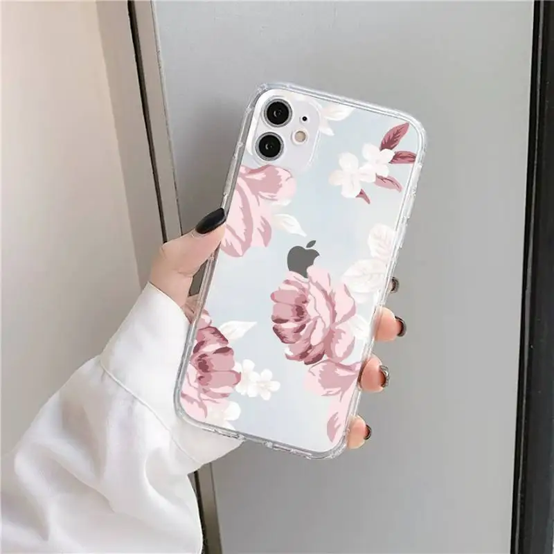 

Beautiful Flower art design pattern Phone Case Transparent soft For iphone 5 5s 5c se 6 6s 7 8 11 12 plus mini x xs xr pro max