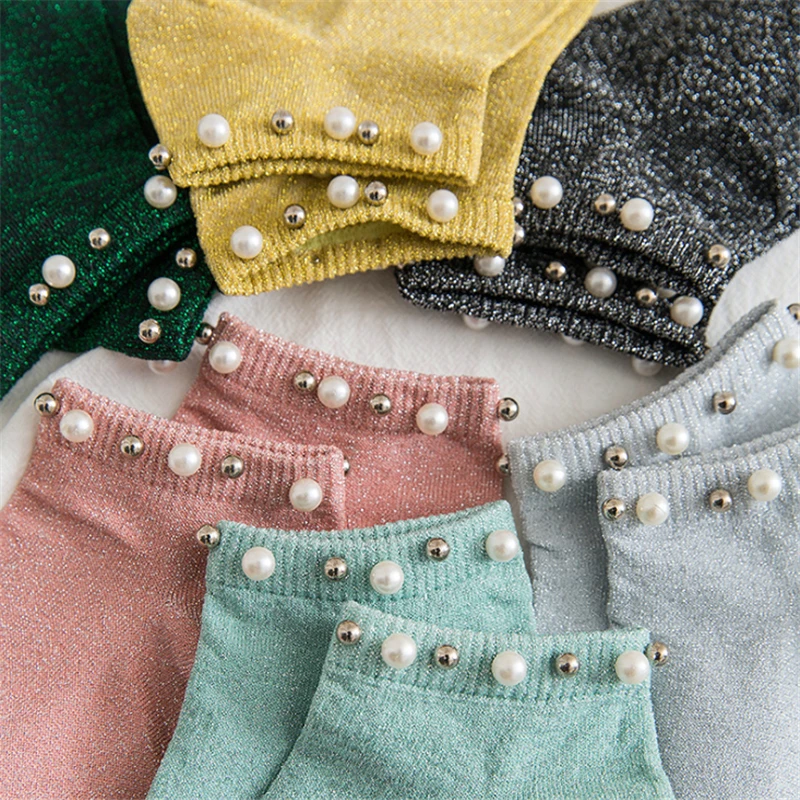 Summer Ankle Socks Women New Korean Japanese Style Designer Cotton Women Sock With Pearl Cute Harajuku Short Sock For Ladies