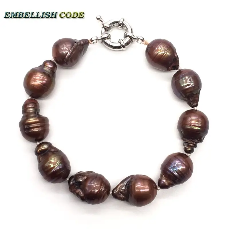 

Normal size brown coffee color baroque pearls Bracelet tissue nucleated flame ball shape freshwater pearls special for lady