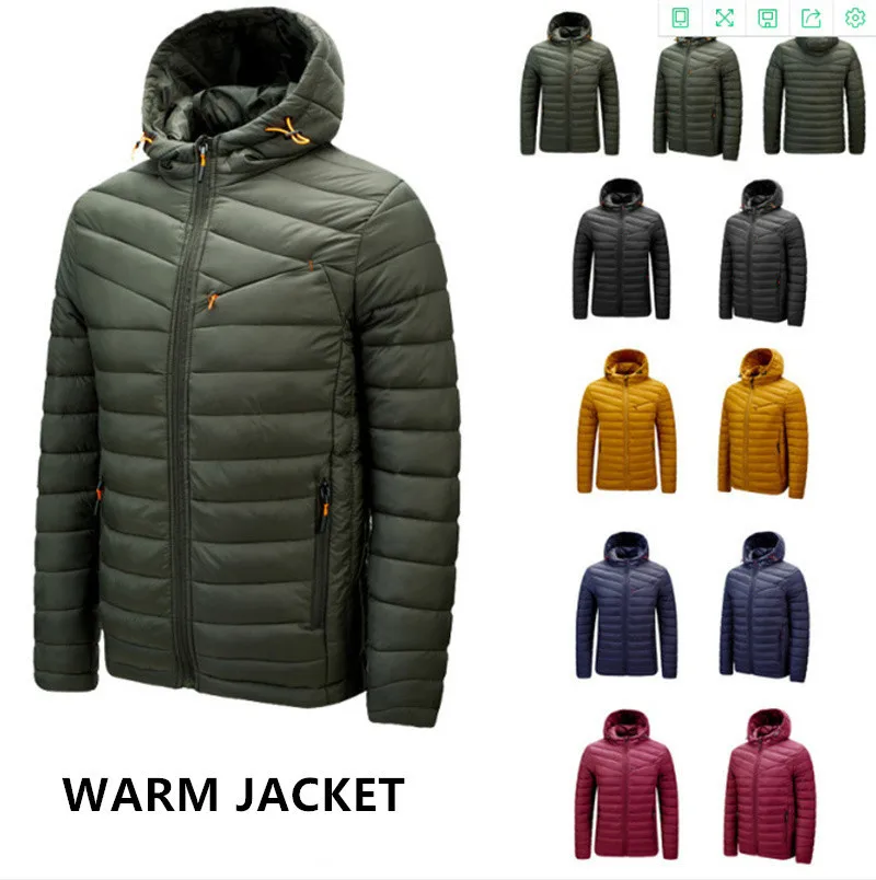 

Winter men Ultralight Thin Down Jacket White cotton Down Hooded Jackets Long Sleeve Warm Coat Parka male Portable Outwear