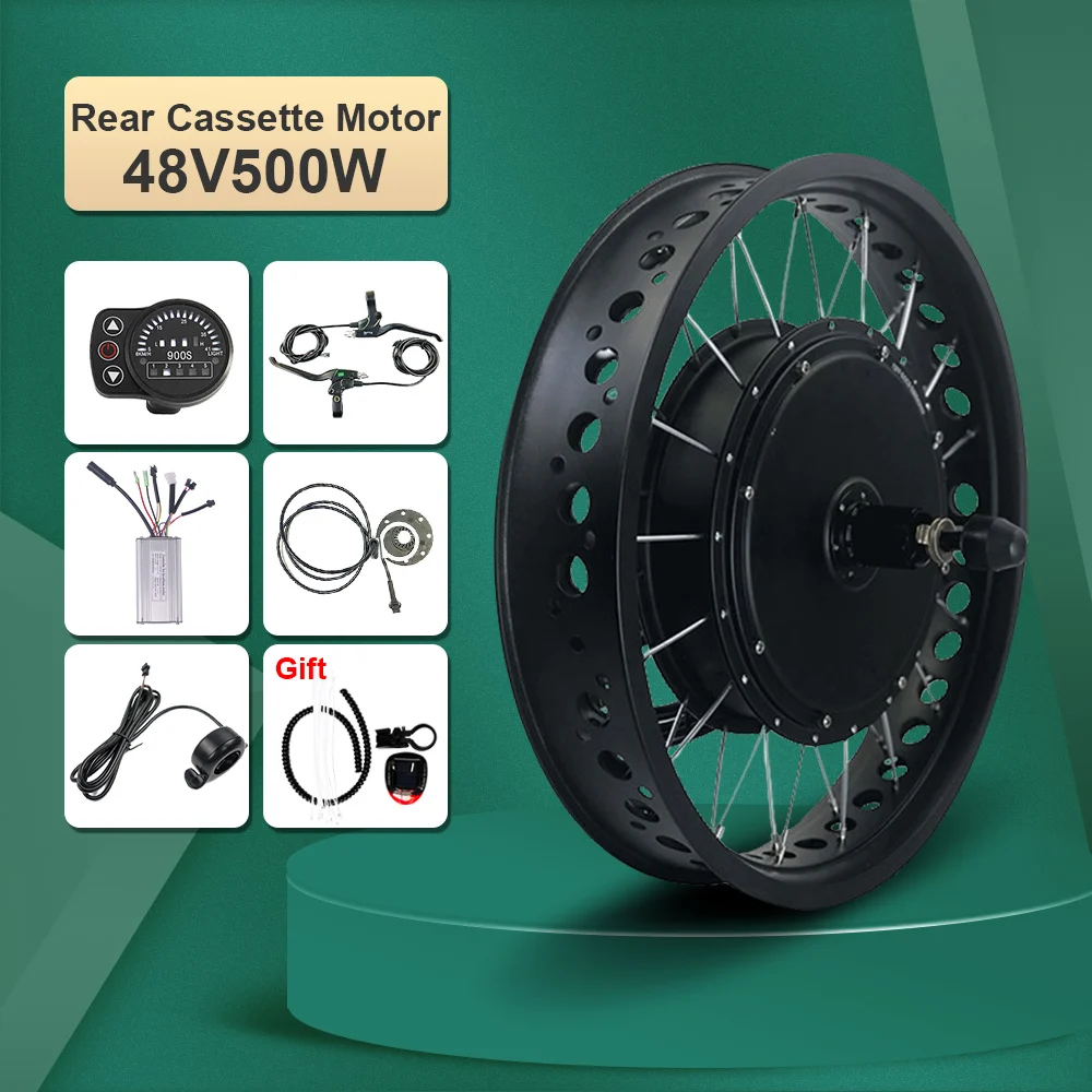

Snow Fat Bike Electric Wheel 48V 500W Gear Rear Cassette Wheel 20" 26" Inch With 4.0 Tyre For Electric Bicycle Conversion Kit