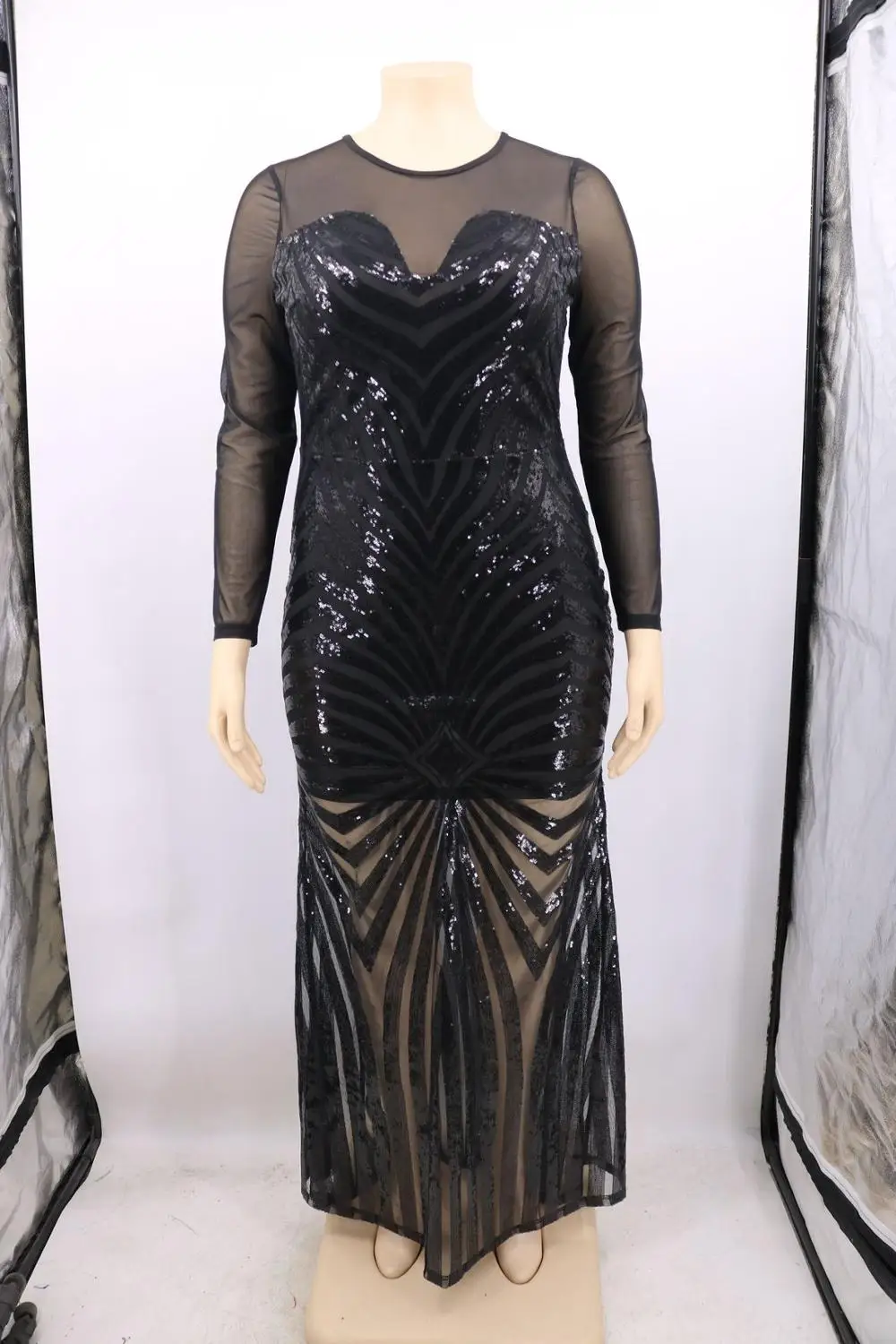 

African Women's Design Dashiki V Neck Sequins Dress BazinMaxi Robe Gowns Africa Ladies Sexy Evening Party Traditional Hipster