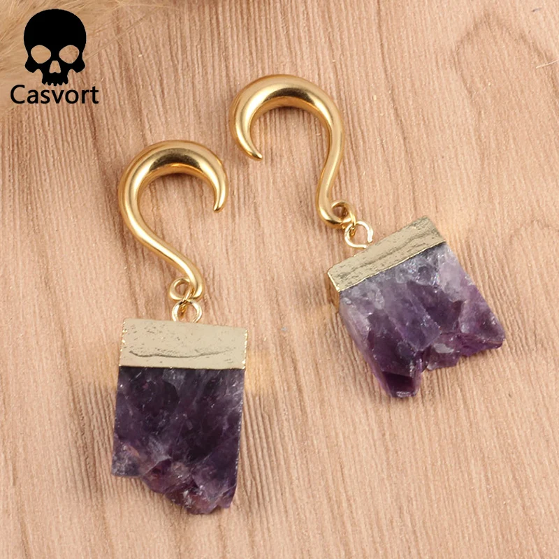 Casvort 2 шт. новые необычные с драгоценными кристаллами болтающиеся беруши тоннель для ушей из нержавеющей стали золотые ушные крючки калибры для пирсинга