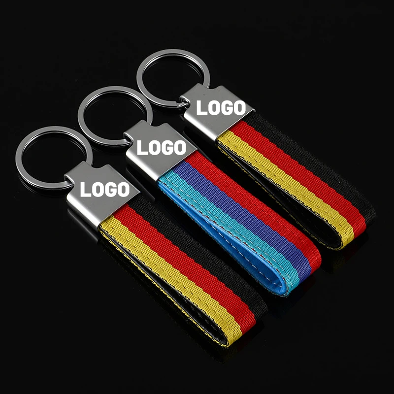 

3pcs Metal Three-color Canvas Webbing Key Ring Keychian Styling Power Emblem For Bmw M Audi Sline Mercedes Benz AMG Car Accessor