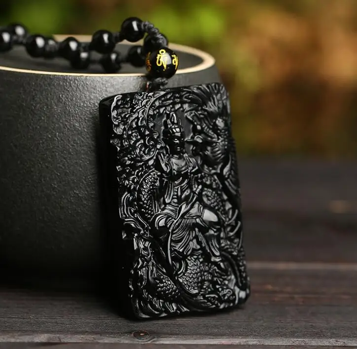 Подвеска из натурального обсидиана Авалокитешвара ювелирные изделия с