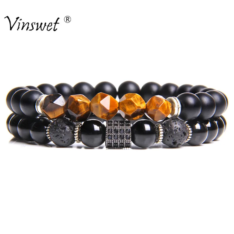 2 шт./компл. роскошный браслет Для мужчин Натуральный камень тигровый глаз из