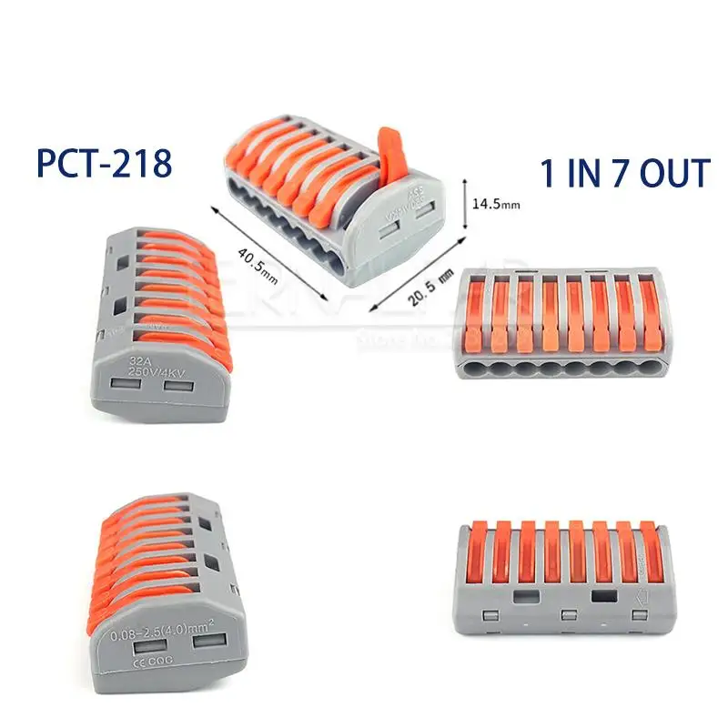 PCT-218 Тип PCT-212 32A 250V 4KV Многофункциональный быстрый соединитель провода 28-12AGW водонепроницаемый BV VR 213 SPL-2 нажимной клеммный блок - Цвет: PCT-218