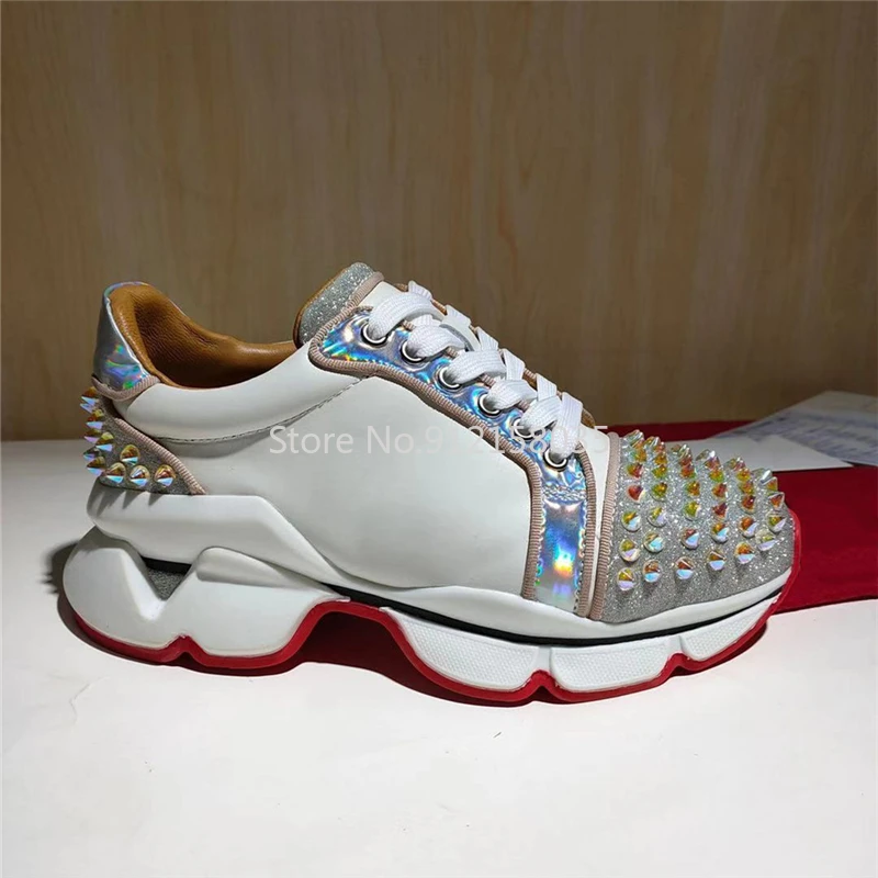 

Luxury Brand Plus Size Women Shoes Rivet Laser Genuine Leather Sneakers Platform Shoes Zapatos De Mujer Desginer Brand