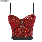 Бюстгальтер с чашками пуш-ап Женский, пикантный Укороченный бюстгальтер с красными акриловыми бусинами, на тонких бретелях, с чашками, корсет для выступлений