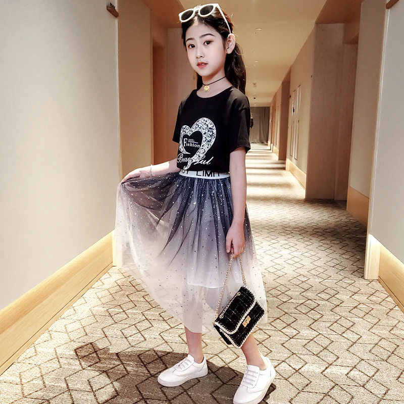 2020 комплект одежды для маленьких девочек Летняя юбка с кружевом + штаны рисунком