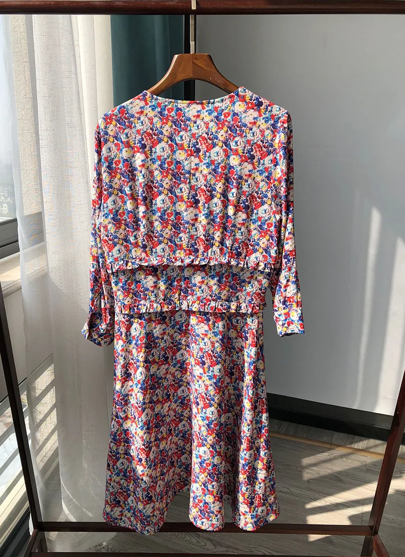 2020 New Women Viscose Floral Printed Short Mini Dress With V Neckline &amp Ruffled Detail | Женская одежда