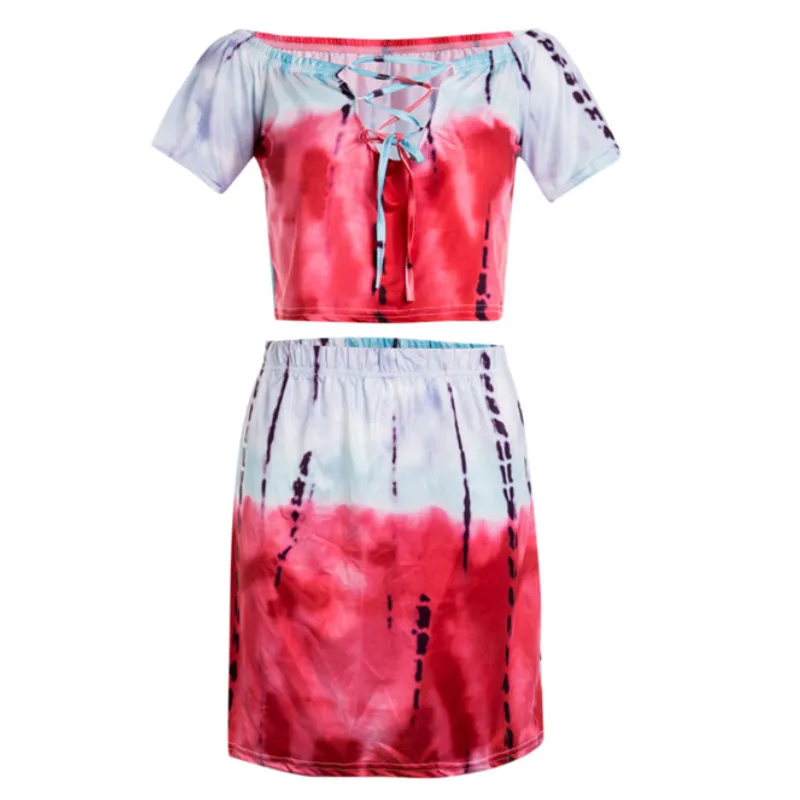Hot Two Piece Fashion New Brand Women Rainbow Crop Tops Skirt Sets Ladies Casual Sexy Party Club Wear 2020 Summer Girls Clothes |