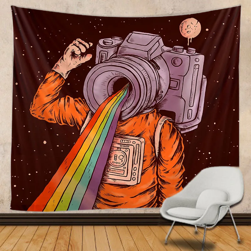 

Astronaut and Rainbow Tapestry Wall Hanging Mandala Witchcraft Hippie Macrame Tapestry Covering Fabric 200X150cm Large