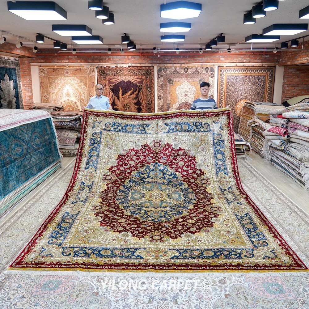 Beste Yilong 10 'X 14' Vantage Tabriz Turkse Zijden Kleed Grote Antieke Handgemaakte Zijden Tapijt