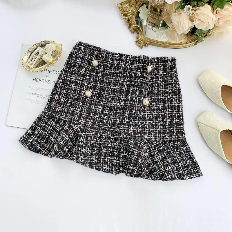 Женская Офисная Зимняя шерстяная клетчатая юбка Сумка с оборками для женщин