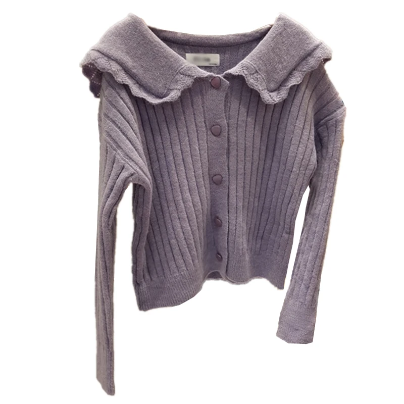 

Autumn and winter new Korean version of fashion lace doll neck long sleeve sweater coat women loose cardigan