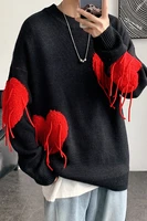 2021 autumn winter network red explosion style knit sweater coat ins lovers love neutral flocking loose bottom shirt shirt tide