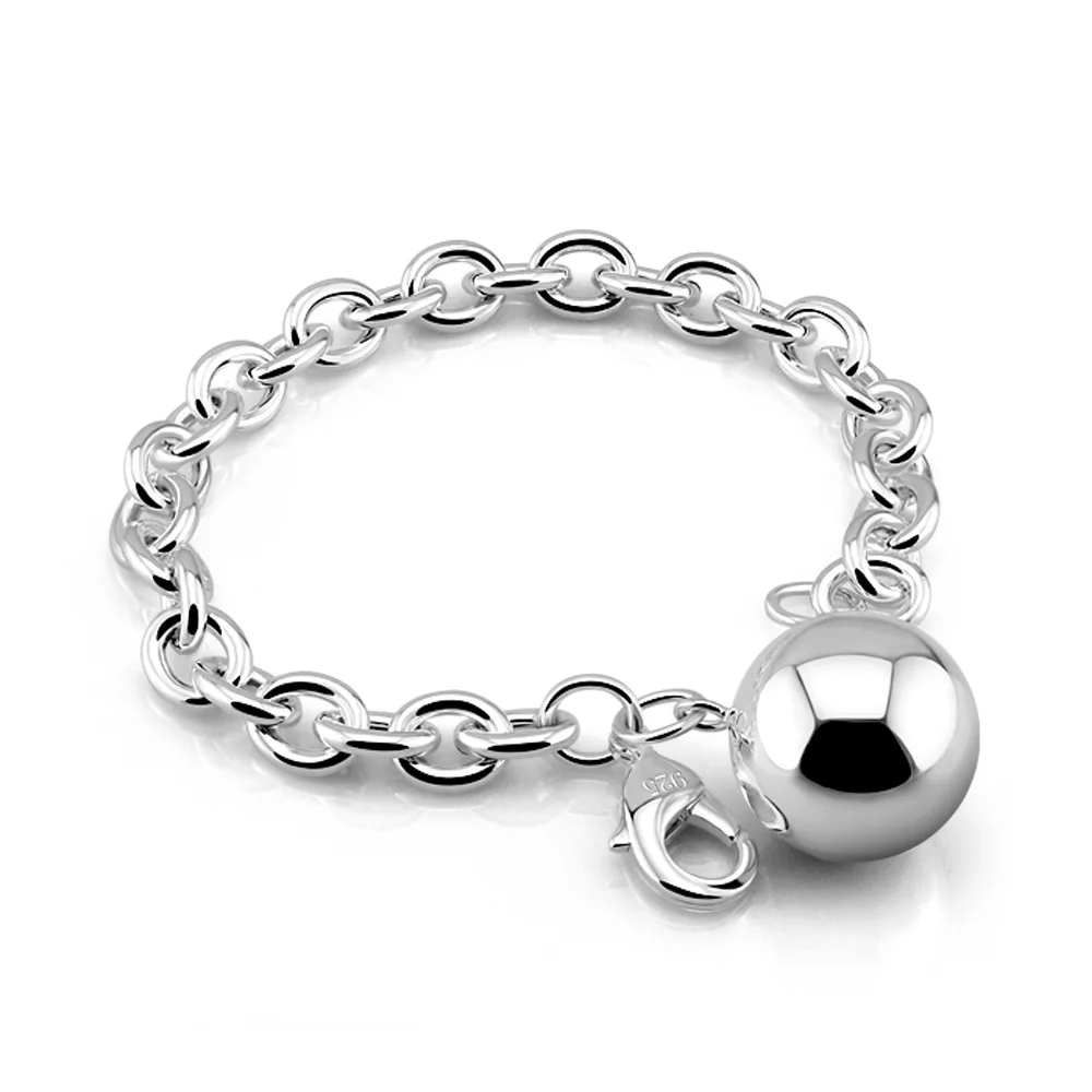 Женский серебряный браслет и с круглыми бусинами колокольчиком для девочек.