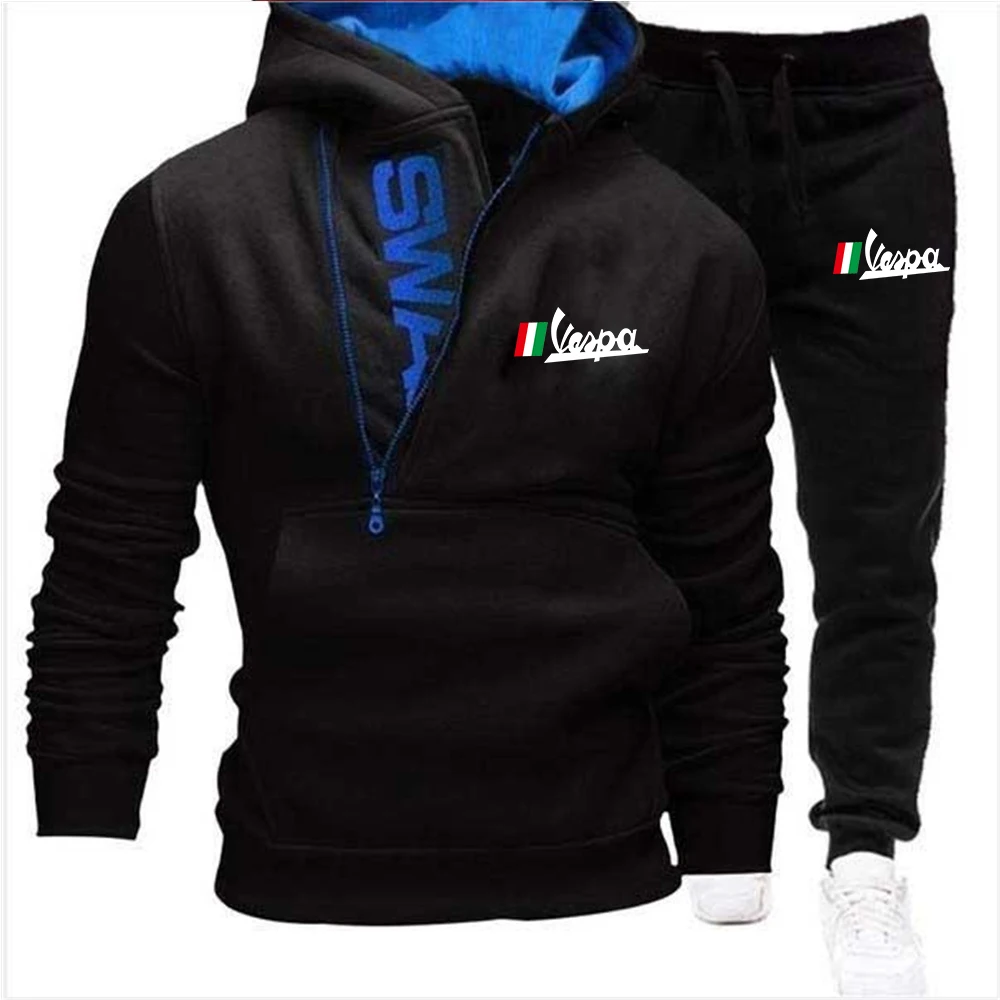 

Vespa Electric Car Printed Letters 2021 Spring Autumn New Men's Sports Suit Oblique Zipper Hooded Sports Leisure Two-Piece Suit