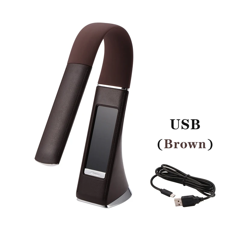 BROWN USB Светодиодный светильник для защиты глаз с регулируемой яркостью, светодиодный настольный светильник для чтения, светильник RGB с сенсорным управлением, календарь, будильник, температурная лампа - Цвет корпуса: BROWN USB