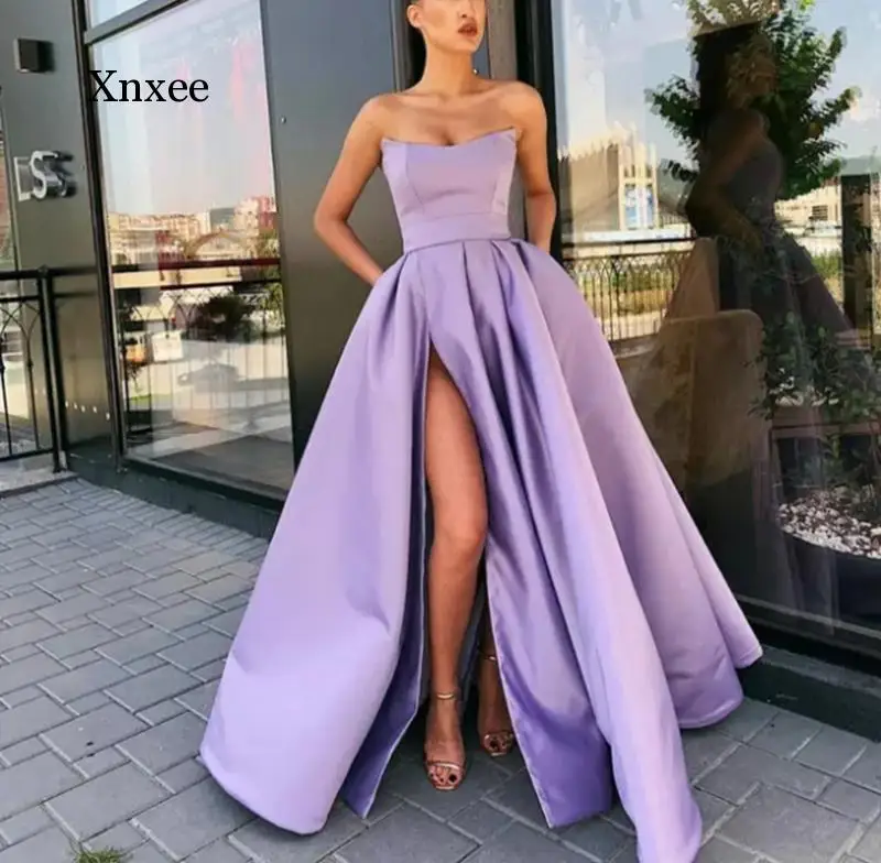 

Sexy High-Split A-Line Tube Dress Women Backless Solid Evening Party Clubwear Maxi Ladies V Neck Spaghetti Strap Sling Dresses