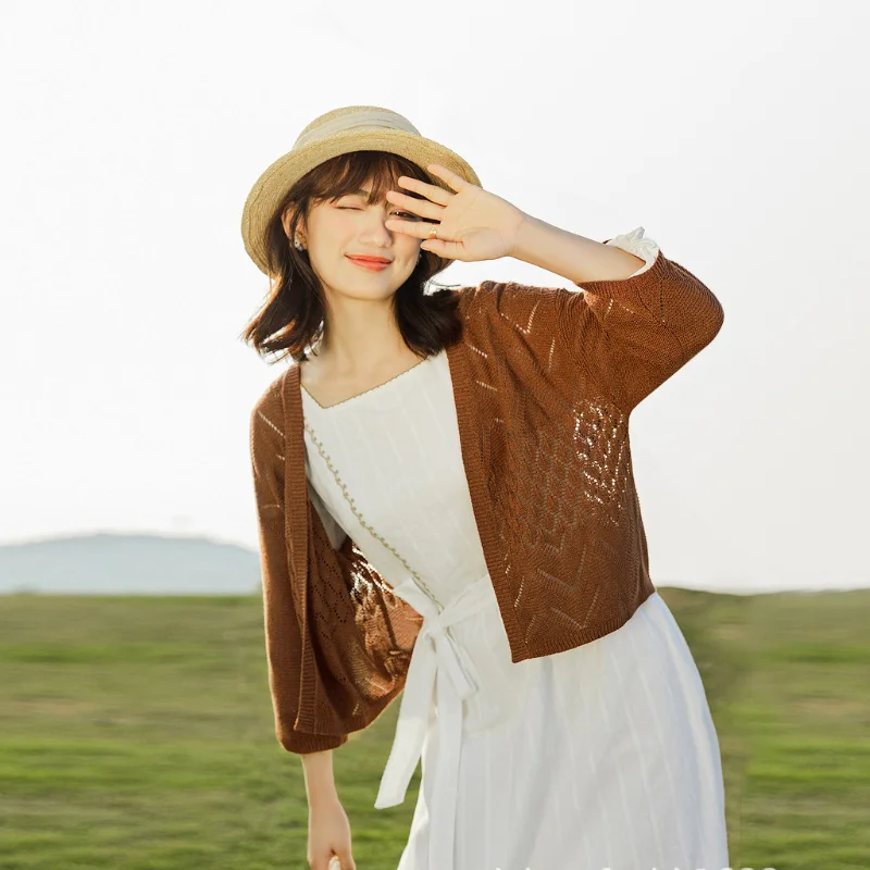 

Женские блузки, белый укороченный вязаный кардиган, свитер CropTop, Осенний тонкий корейский винтажный свитер в стиле Харадзюку с рукавом до ло...