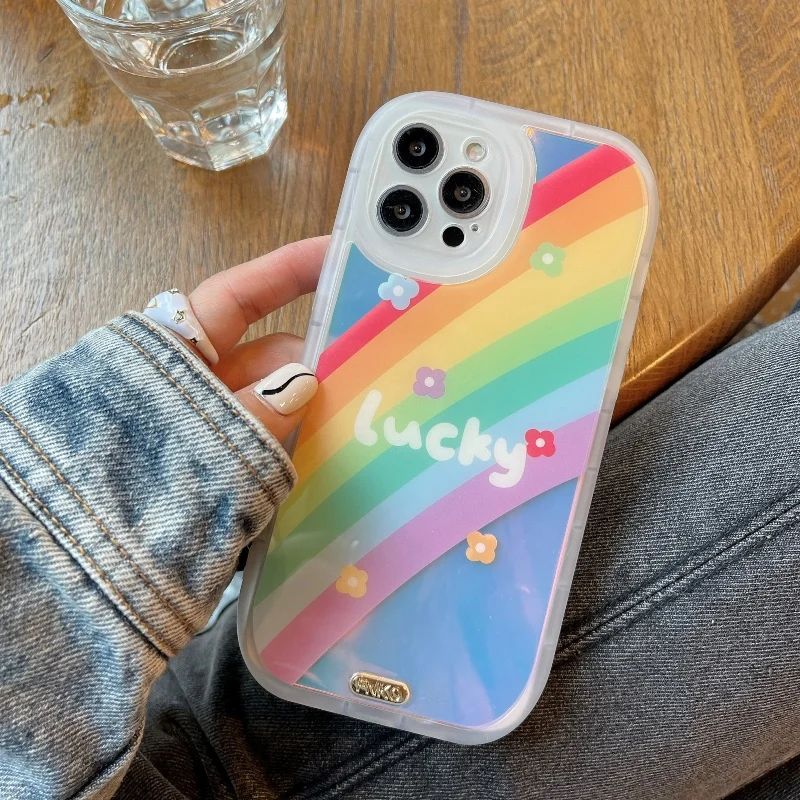 

sumkeymi Cute Rainbow Flower Laser Clear Phone Case For iphone 12 11 Pro Max 7 8 plus X XR XS Max Shockproof Protective Cases