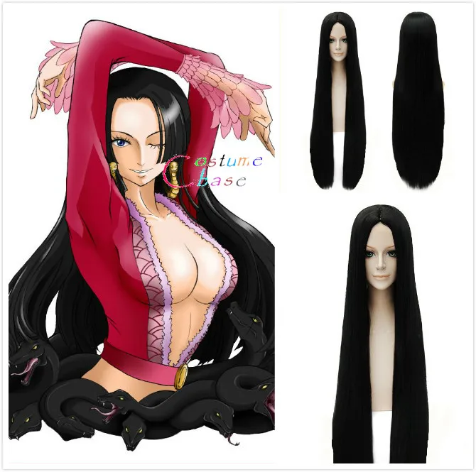 Аниме One Piece 70/80/100cm Boa Hancock черные длинные прямые Серьги змея косплей головной убор