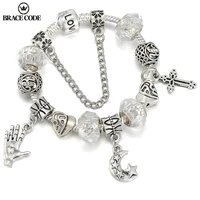 new style antique silver plated ladies bracelet diy palm star moon cross pendant silver color fine bracelet women jewelry