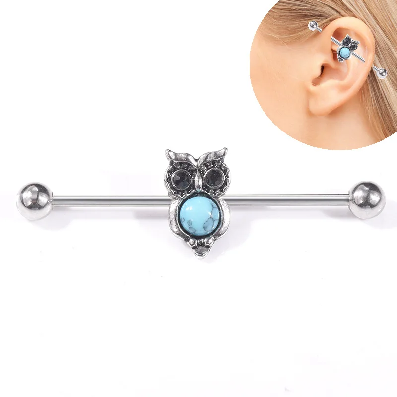 1 шт. модные серебряные серьги в виде совы Промышленные Штанги штанги для