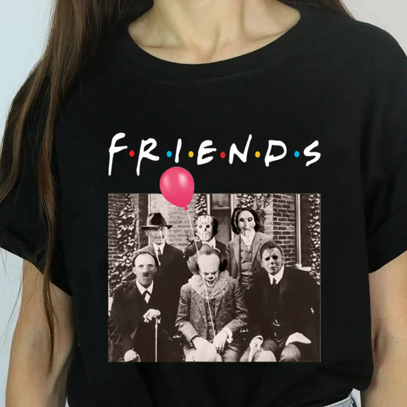 Women Horror Friends Michael Myers Jason Voorhees Halloween T Shirt Female Harajuku Summer T-shirt Fashion Top Tees printio jason voorhees