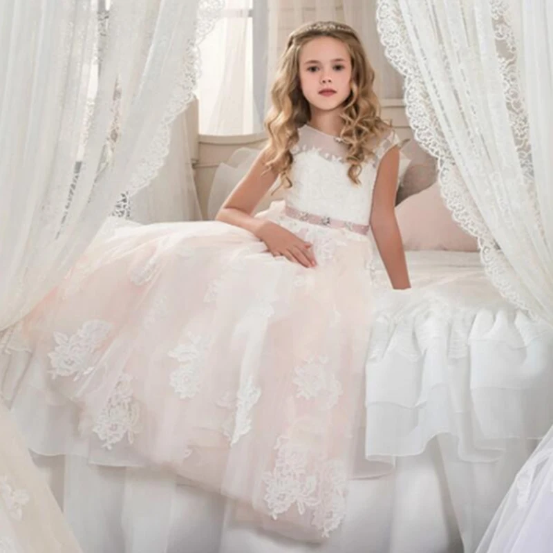 Великолепное платье с цветочным рисунком для девочек элегантное длинным рукавом