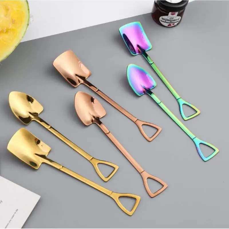 

New Creative Shovel Small Spoon Fork Taro Spoon Coffee Stir Spoon Stainless Steel Long Handle Spoon Fork Dinnerware Sets TXTB1