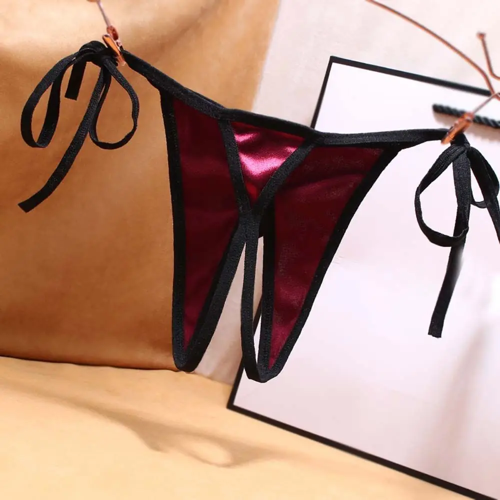 

Lace-up Thong Ladies Satin Open Crotch Bow Thongs Free Take Off Sexy Bow Sexy Temptation Panties