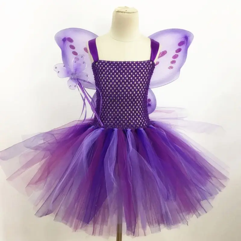 

Toddler Girls Fairy Costume Set Sleeveless Tutu Dress Wings Magic Wand Kids Stage Performance Party Role Play Outfits