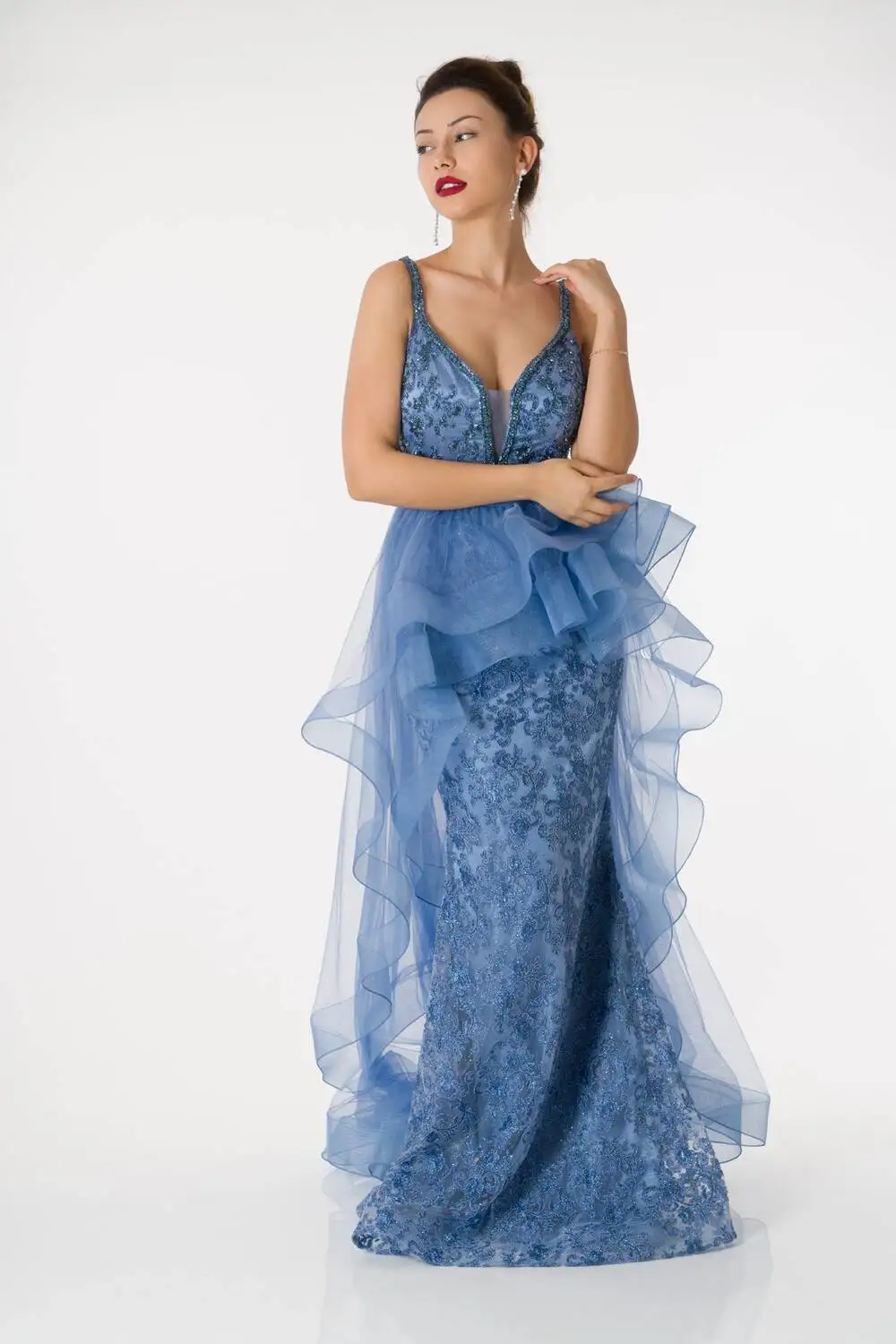 

Spaghetti Straps Tulle Indigo Fish Engagement Dress