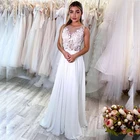 Женское свадебное платье без рукавов, белое элегантное шифоновое платье-трапеция до пола с кружевной аппликацией, очаровательное свадебное платье, 2020